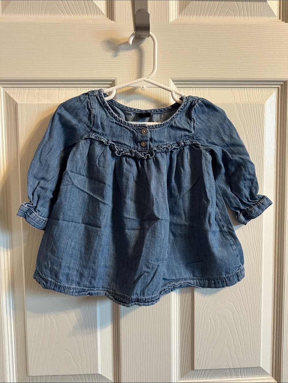 GAP Girls Blue Chambray Button-Front Peasant Blouse